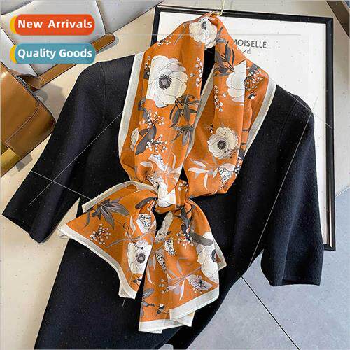 2022 Spring Autumn new printing long silk scarf female doubl