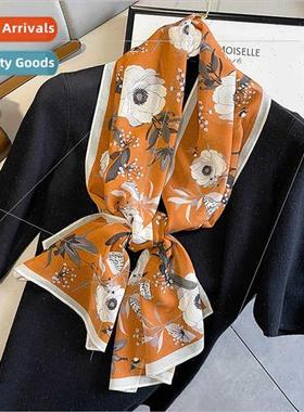 2022 Spring Autumn new printing long silk scarf female doubl