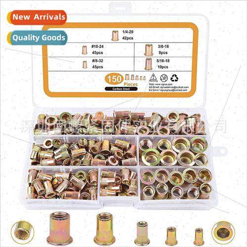 150pcs boxed nuts color zinc plated American rivet nut flat