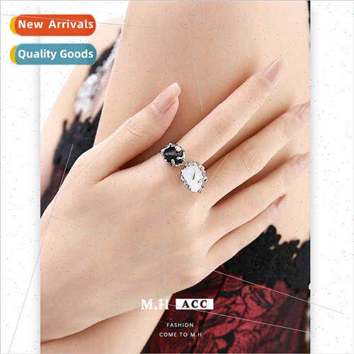 Black Whe Natural Stone Flower Ring Openings Women Europe Vi