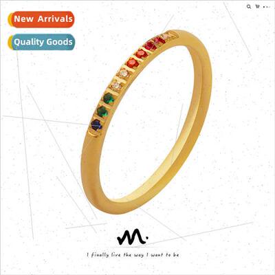 Fine simple multi-colored zirconium full star thin circle ri