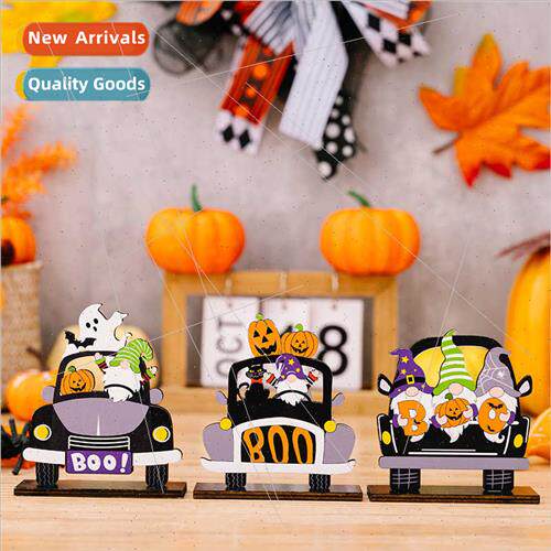 New Halloween decorations pumpkin gnomes car wooden ornament