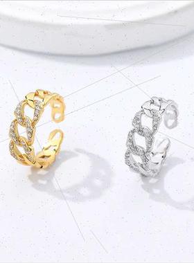 925 silver Cuban Ring Female che ins Europe Micro Zirconia C