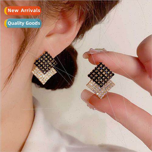 Korea advanced sense double layer diamond earrings niche s92