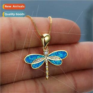 Whe simulated opal dragonfly women hundred pendant necklace