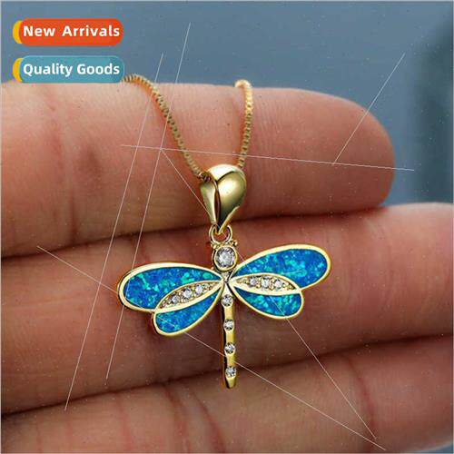 Whe simulated opal dragonfly women hundred pendant necklace