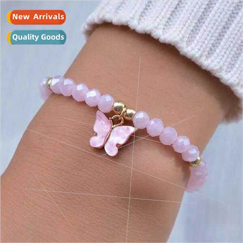 Europe Fashion Cute Bracelet Pink Crystal Crystal Butterfly