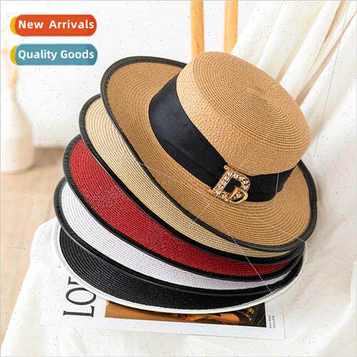 Korean  wrapped fashion straw hat metal letters flat-top wom