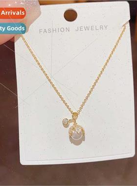 Korea fashion delicate zirconia bud pearl necklace female si