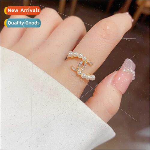 ins fashion pearl zirconia double c ring niche hundred index
