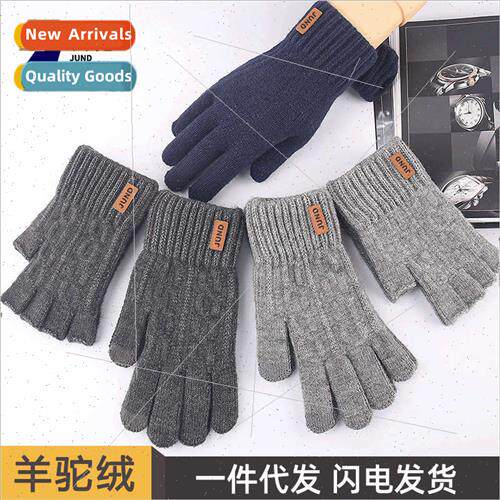 New wool touch screen gloves warm fall winter knted half fin