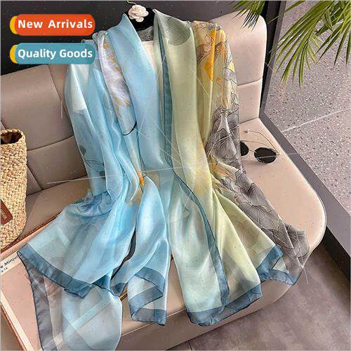 2023 silk scarf women summer sunscreen beach towel printed s