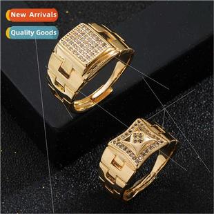 Europe brass 18k gold plated ring micro zirconia opening adj