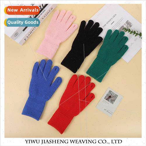 Korea new solid color knted wool gloves female winter cute w