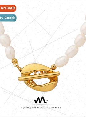 Baroque oval chain geometric OT clasp pendant necklace vinta