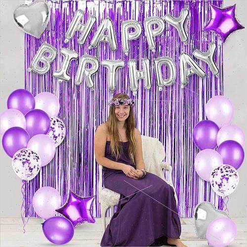 Glossy Purple Rain Curtain Balloon Set Kids Happy Birthday A