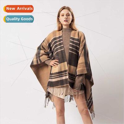 Women scarves fall winter plaid tassel faux cashmere wh spec
