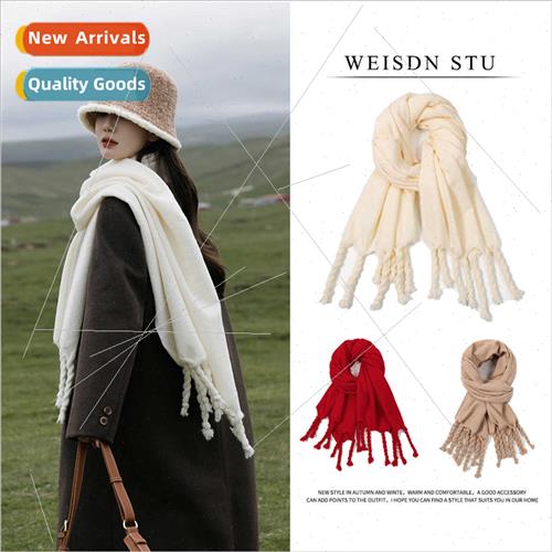 Solid color big braid tassel scarf autumn winter warm hundre
