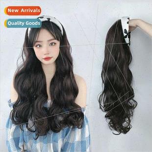 Korea wig female center parted long curly hair machine weave
