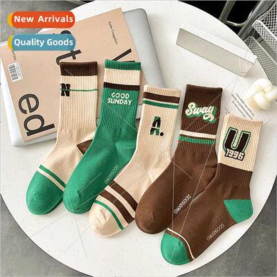 Socks women mid-calf socks coffee color stacked socks ins ti