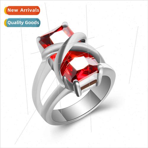 Europe Ins Couple Ring Fashion Trend Cross Red Gemstone Tani