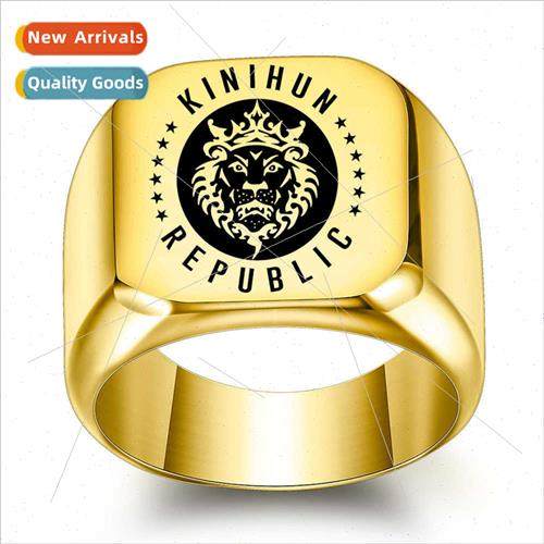 king lion king tanium steel ring men retro punk square 18MM