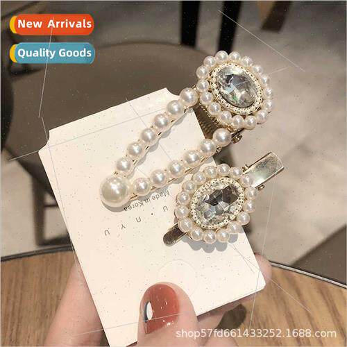 Korea new ins imation pearl rhinestone hairpin female side c