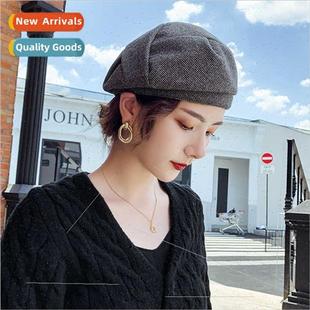 splicing beret fall Hat Englretro Japanese winter twe female