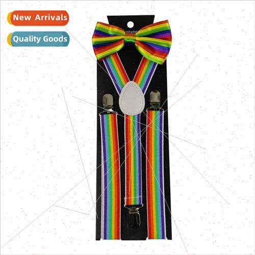2.5CM Adult Bow Tie Bowtie Clip Set Colourful Rainbow Stripe