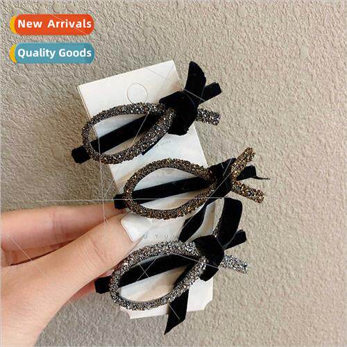 Rhinestone black bow clip headdress hair clip side clip brok