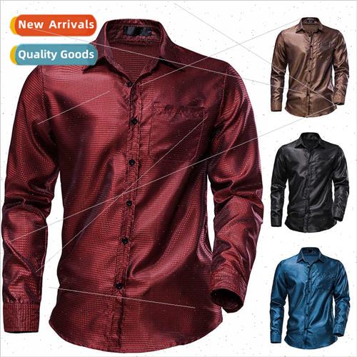 Men Glossy 70s Disco Long Sleeve Shirt C10