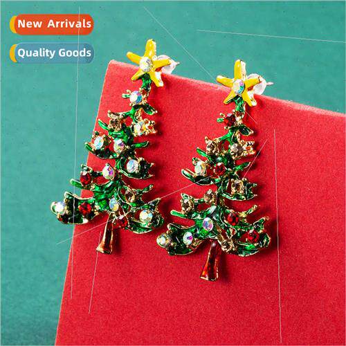 Christmas alloy oil drop diamond Christmas e earrings female