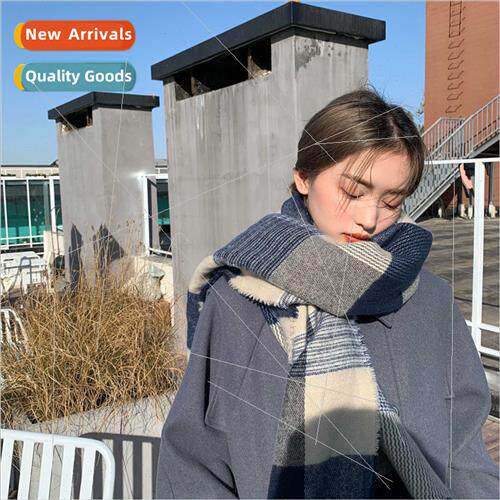 Plaid scarf female 2023 fall winter new Korean  imation cash