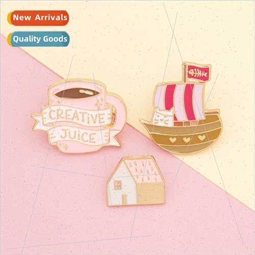 Japanese new brooch juice cup pirate ship house letter brooc