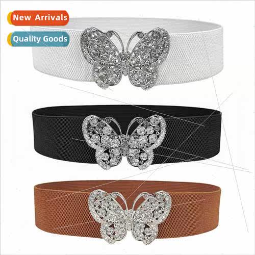 Rhinestone Butterfly Elastic Waistband Women Black Peplum Sw