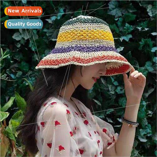 Summer straw hat fisherman hat shade seven-coloured rainbow