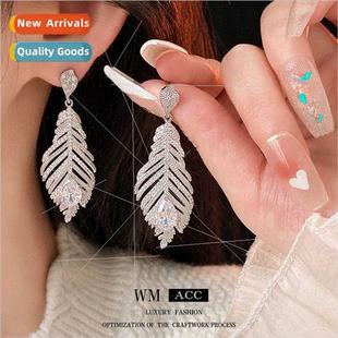 diamond niche needle earrings lver tassel zirconia leaves