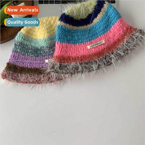 Ins sweet system girls rainbow striped wool striped wool cap