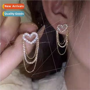 full diamond earrings new tassel fashion love Korea hollow