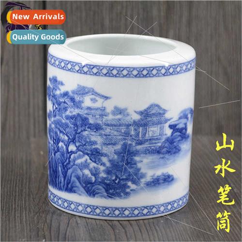 Ceramic crafts gxi angbai Ink painting pen holder Ornaments