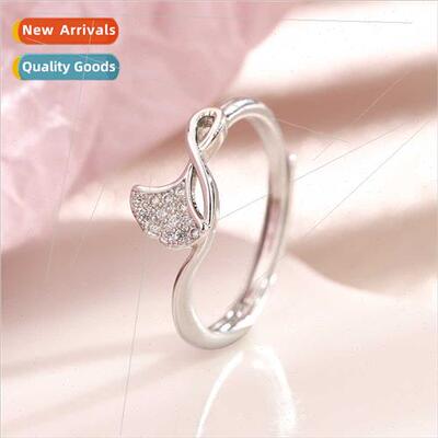 Full Diamond Ginkgo Leaf Ring 2023 terary Open Ring mple Dia