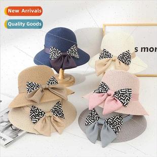 straw bow ladies fresh small hat brim large fashion new 2023