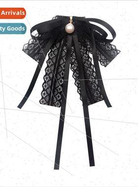 Pearl student bow tie shirt female fluttering black lace dec
