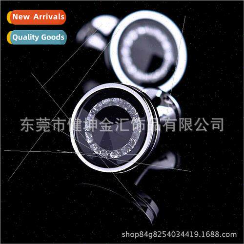 Round Crystal Cufflinks Diamonds Glass Catch Flower