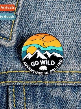 Sunset Snow Mountain Bird Brooch New Alloy Enamel Cowboy Bad