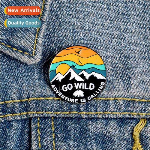 Sunset Snow Mountain Bird Brooch New Alloy Enamel Cowboy Bad