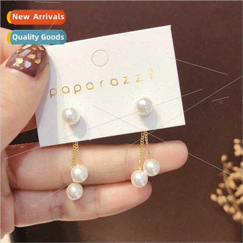S925 silver needle pearl tassel earrings delicate small hund
