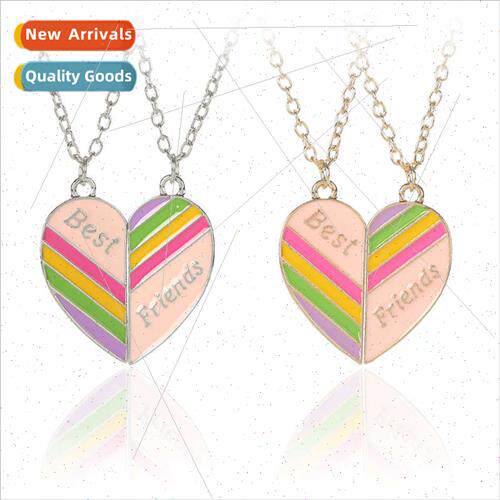 New best friends heart patchwork necklace good friends rainb