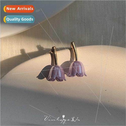 Tender purple French chic girl simple match flower earrings