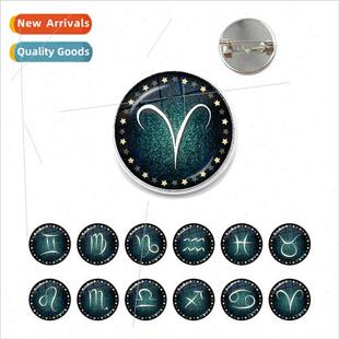 12 Constellation Lapel Pin Brooch Alloy Time Gemstone Brooch